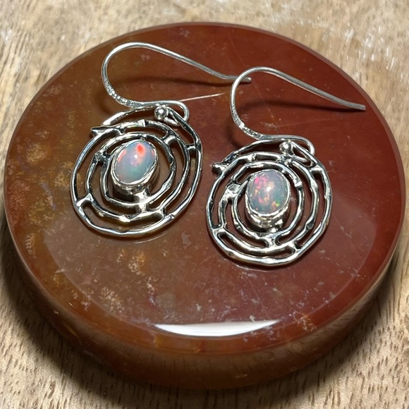 NWOT Ethiopian Opal Spiral Web 925 Sterling Silver Drop Earrings - Picture 9 of 16